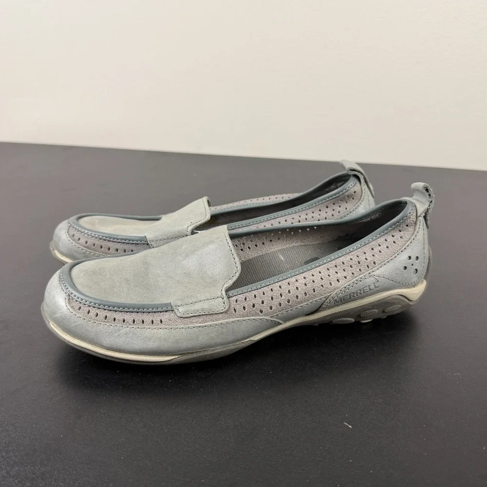 Merrell Wild Dove Flats Women's Sz 7 Gray Leather Comfort Casual Slip On Shoes